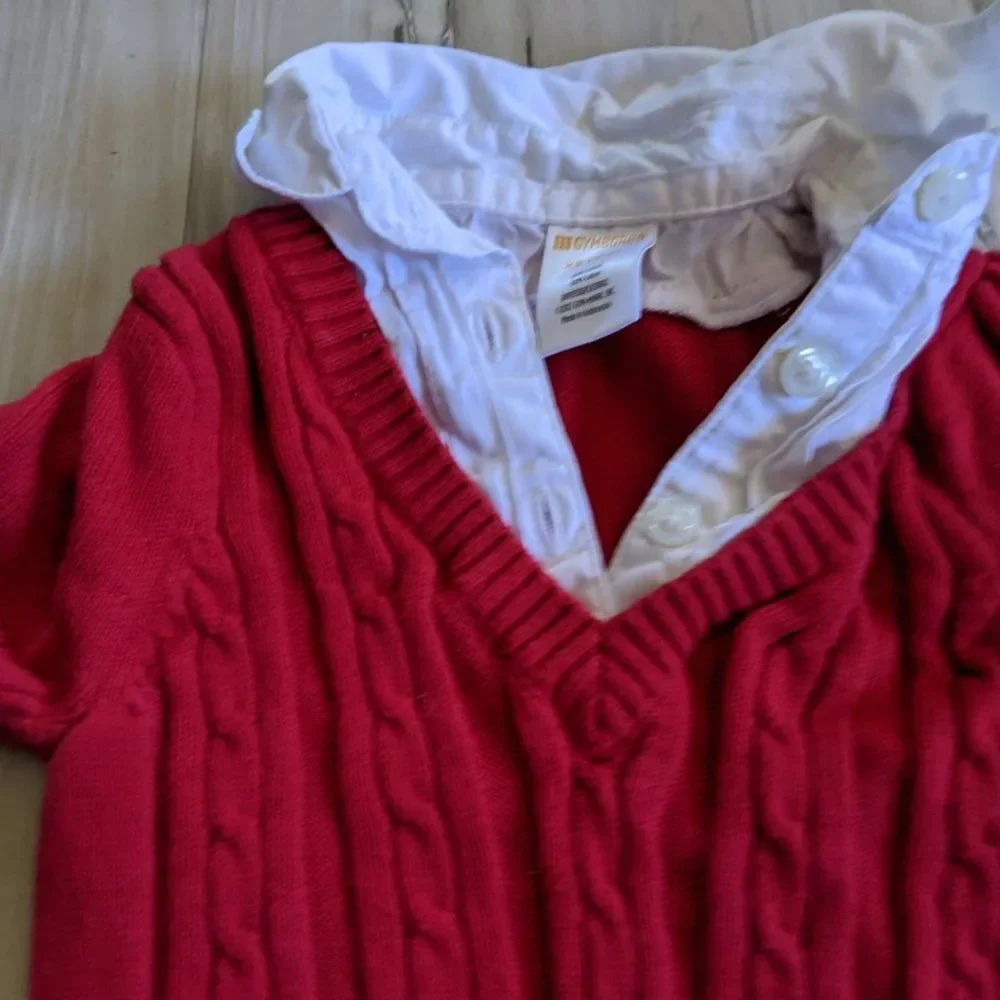 Gymboree Girl Knit Top Shirt Red Button‎ Down Pull
